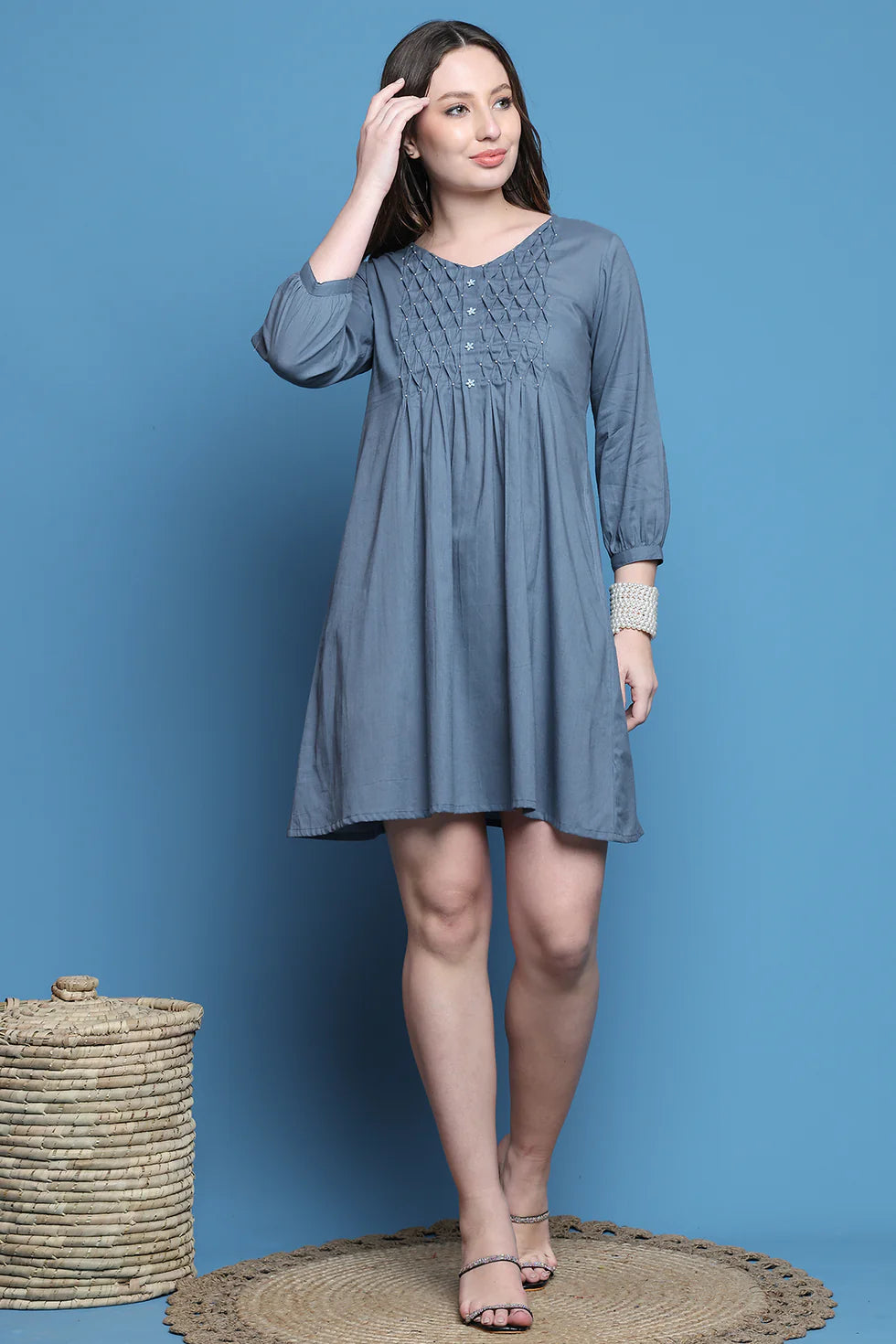 Trendy Women’s Grey Cotton Solid Dress for Everyday Wear
