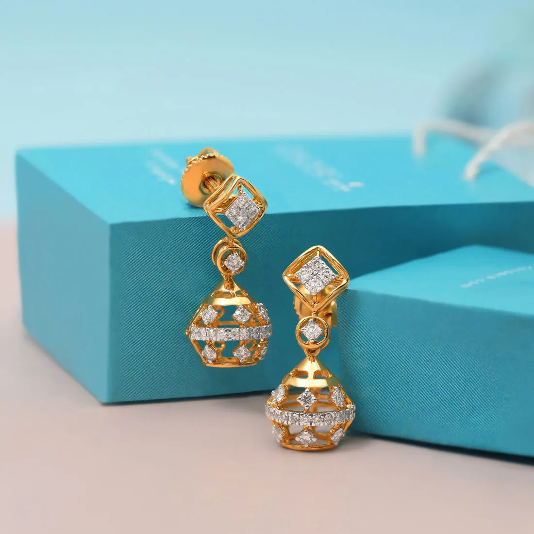 Stylish Jhumka Earrings Featuring Sparkling Diamond Accents