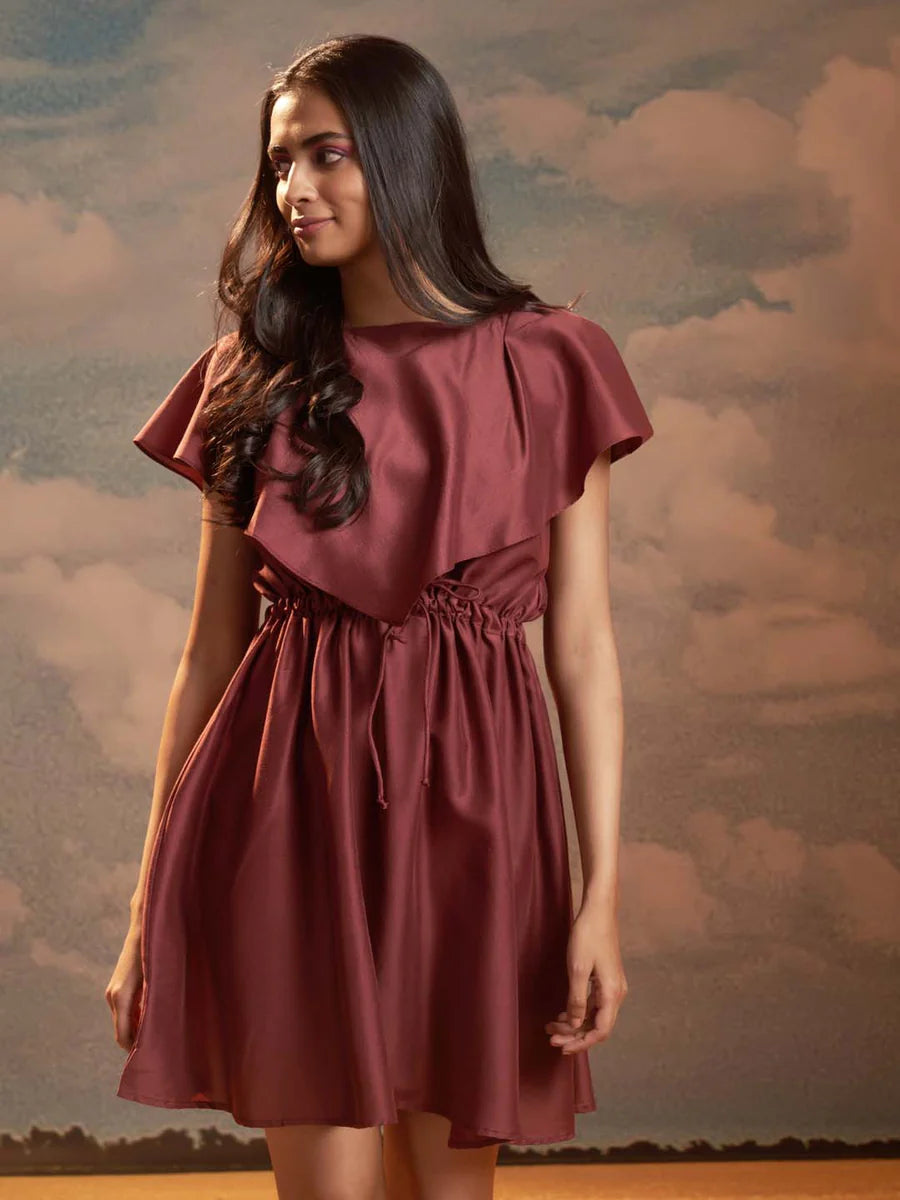 Graceful Maroon Solid Dress with Flared Silhouette and Mini Length