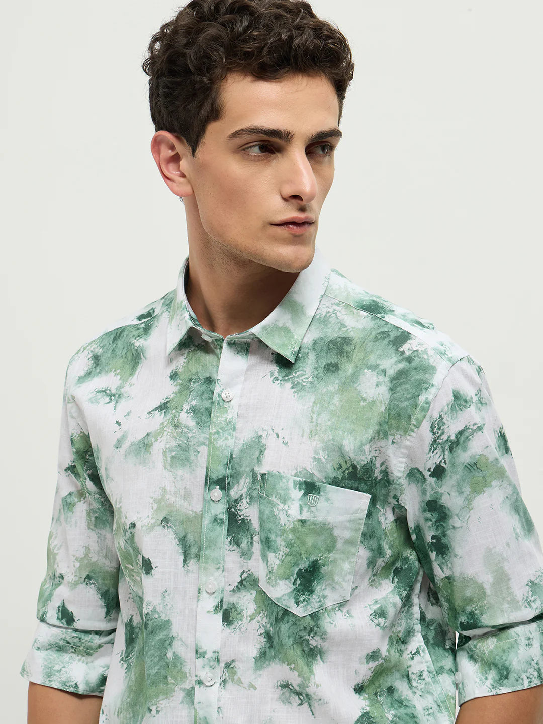 Designer Inspired Green Printed Casual Shirt for Men with Long Sleeve Styling