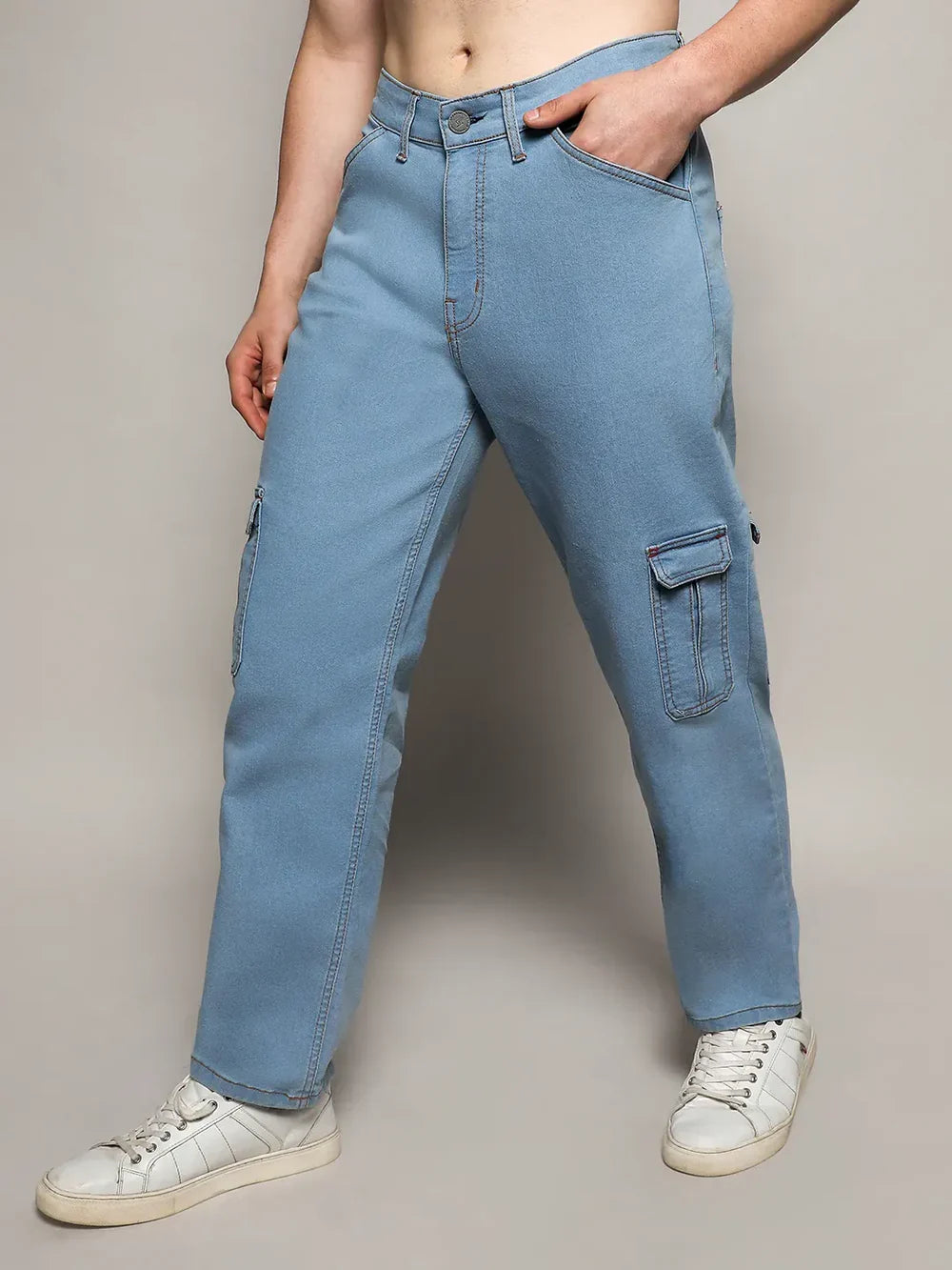 Men’s Straight Fit Cargo Denim Jeans Modern Everyday Style