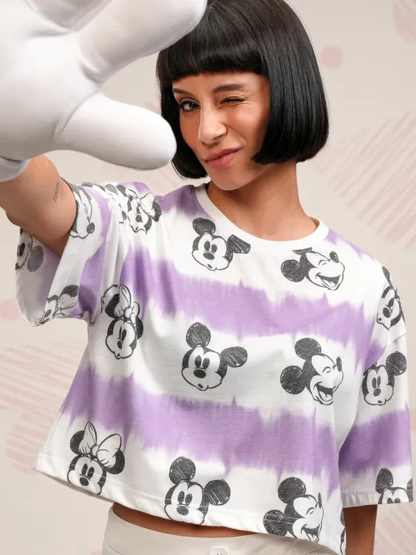 Cute Women’s Lavender Boxy Top with Mickey Mouse Graphic for Outings and Home
