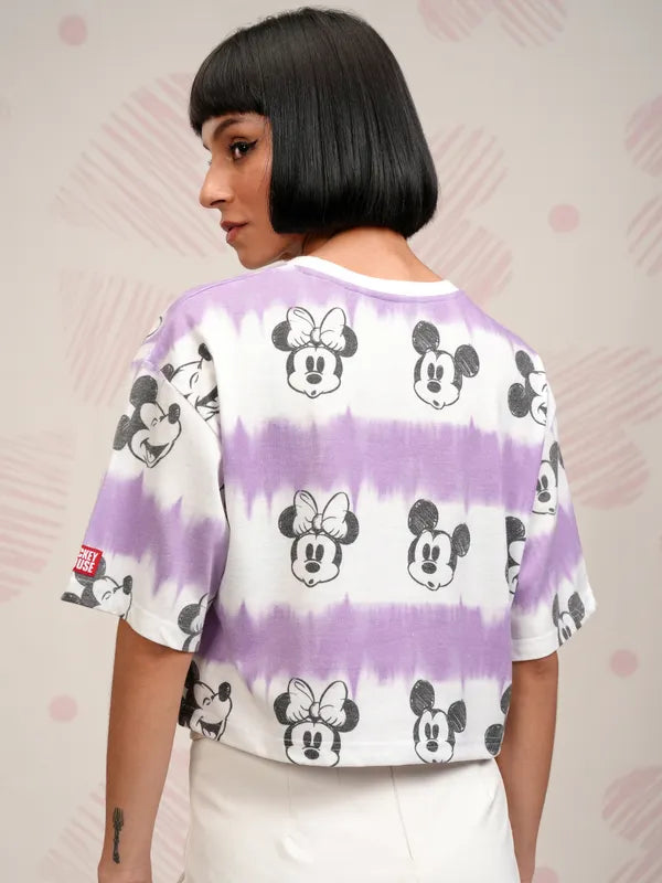 Cute Women’s Lavender Boxy Top with Mickey Mouse Graphic for Outings and Home