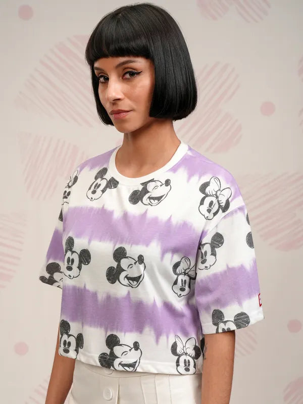 Cute Women’s Lavender Boxy Top with Mickey Mouse Graphic for Outings and Home