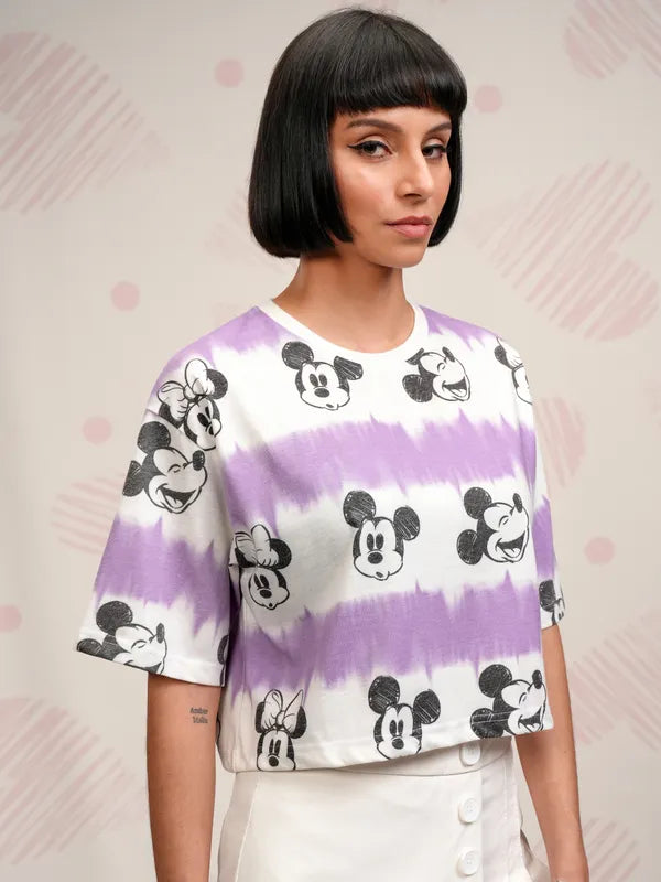 Cute Women’s Lavender Boxy Top with Mickey Mouse Graphic for Outings and Home