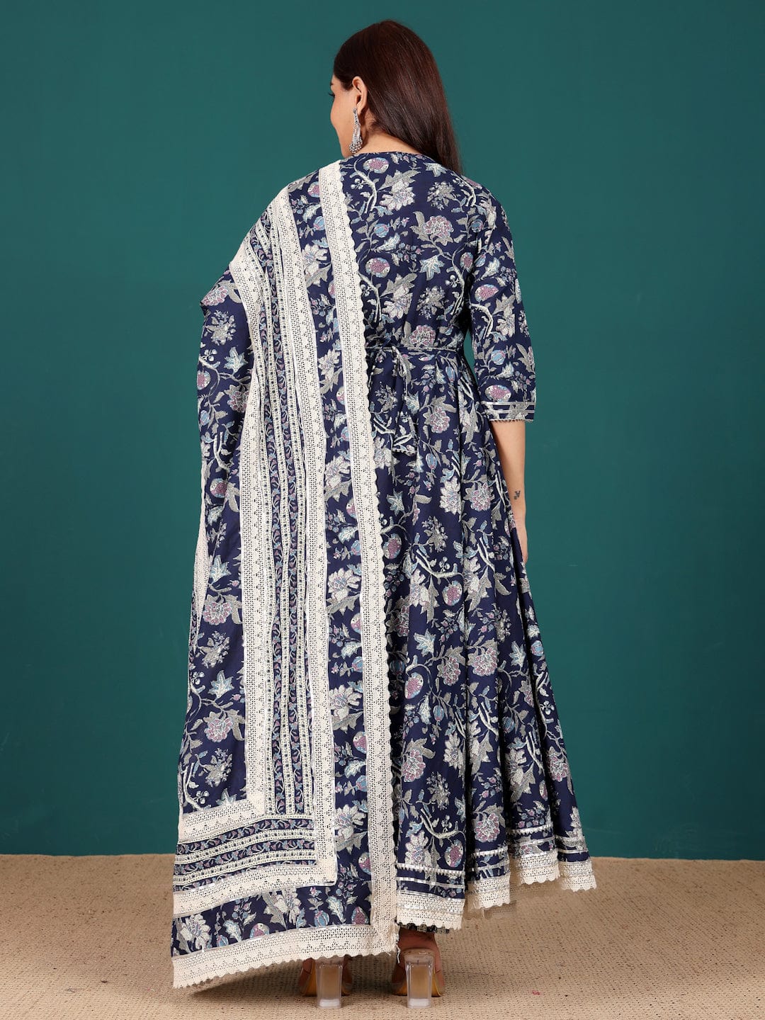 Sophisticated Women’s Angrakha Anarkali Kurta with Floral Print, Coordinated Trouser and Dupatta for Festive Gatherings and Traditional Wear