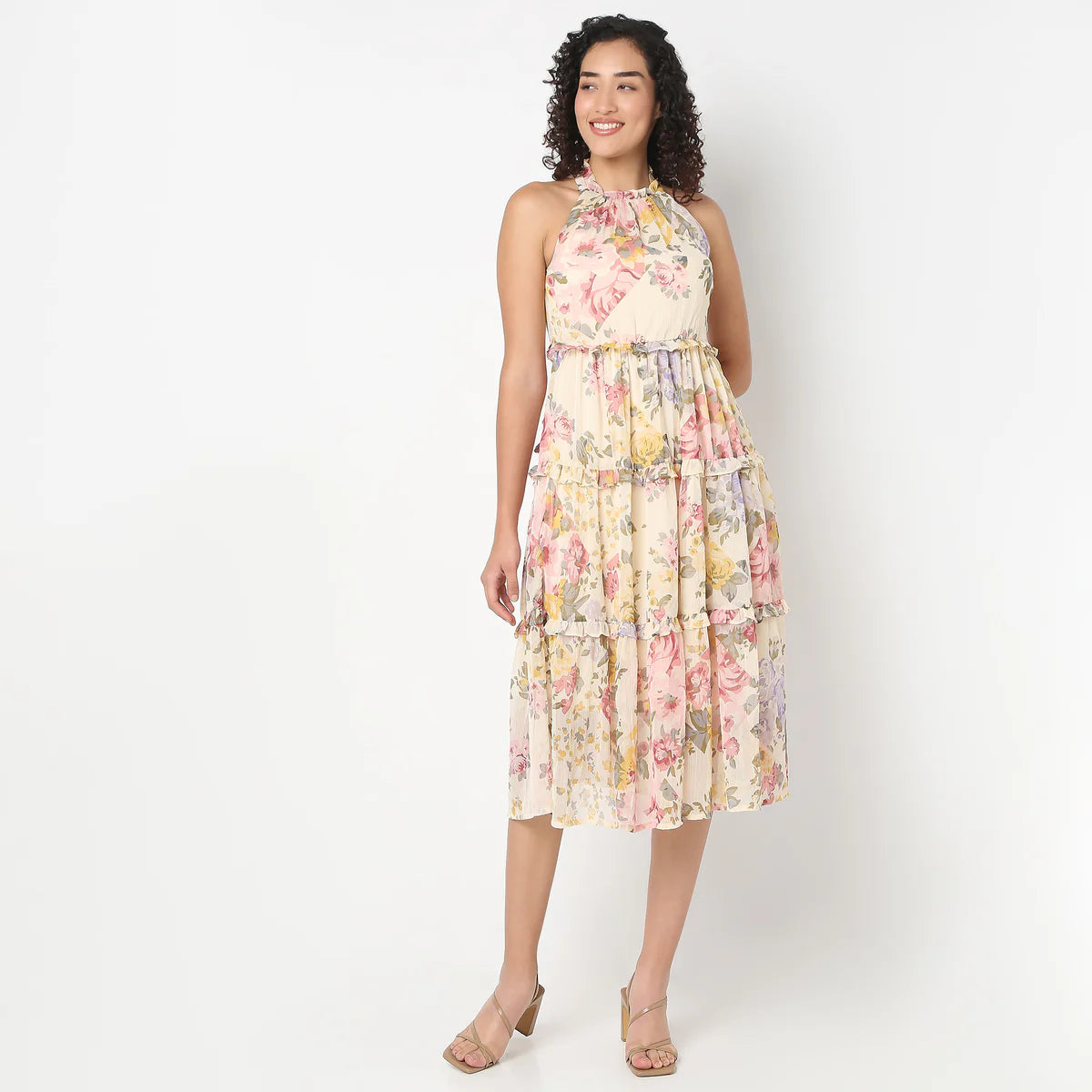 Floral Print Flared Dress for Women with Sleeveless Design and Comfortable Fit