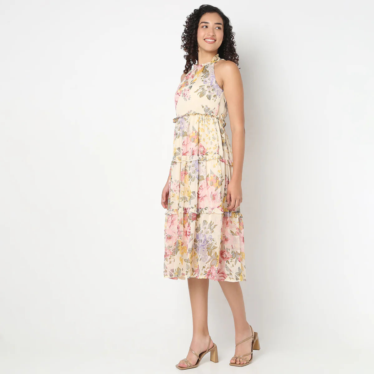 Floral Print Flared Dress for Women with Sleeveless Design and Comfortable Fit