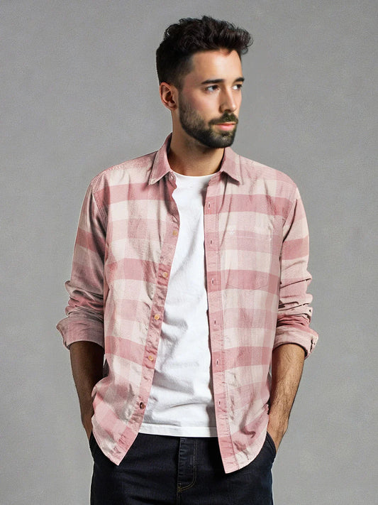 Premium Quality Textured Pink Checked Shirt for Men’s Office and Daily Wear
