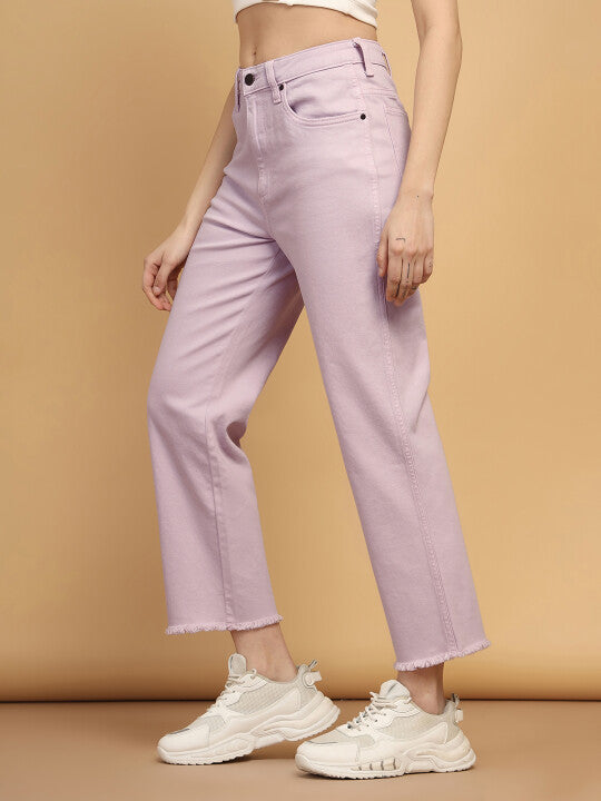 Women’s Fashionable Pink Straight Fit Jeans with Wild West Detailing for Stylish Street Style