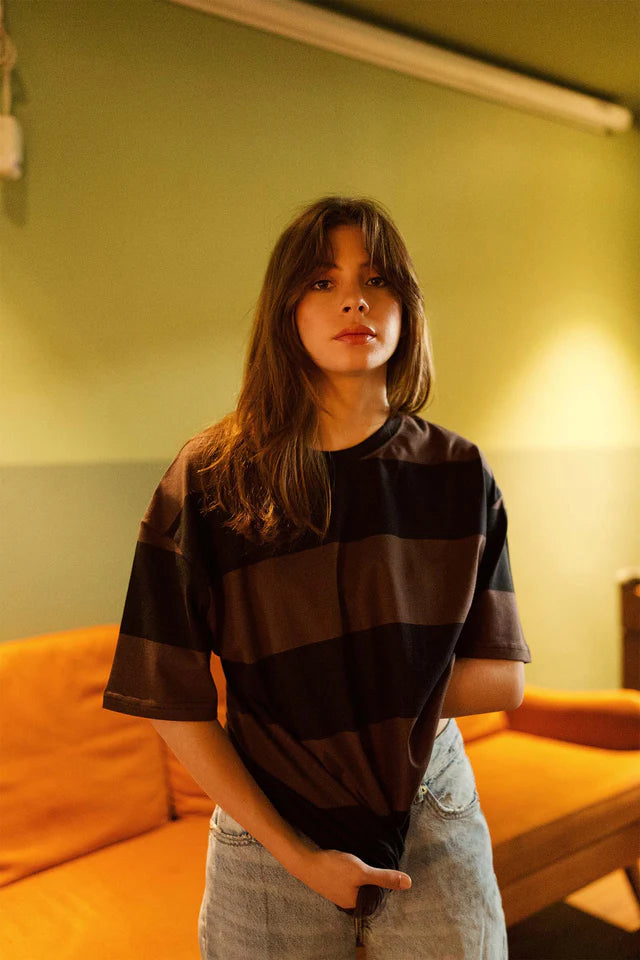 Casual Women’s Heavyweight Oversized T-shirt with Classic Coco Stripes