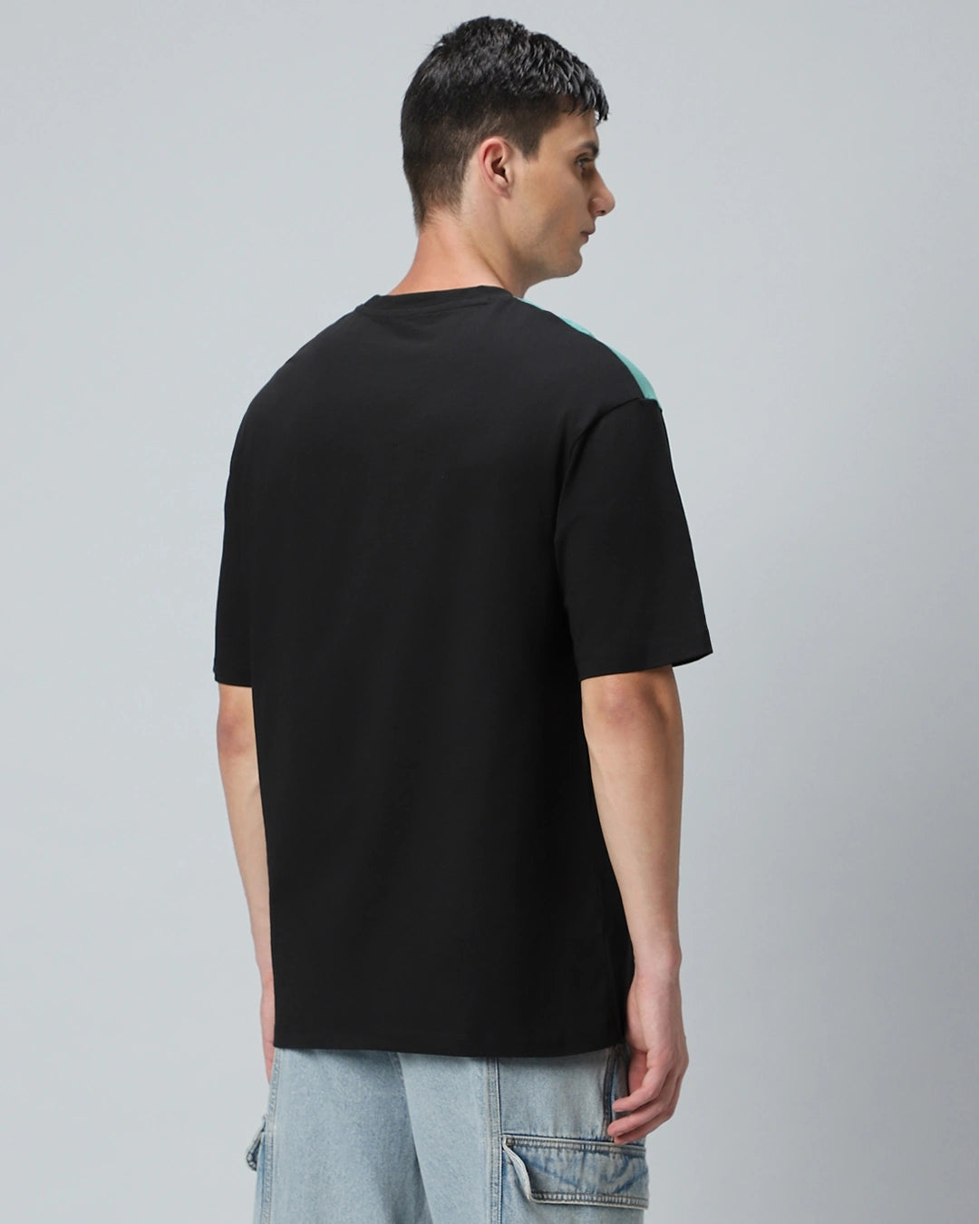 Stylish Oversized Round Neck T-Shirt for Men in Black and Green with Nost Print