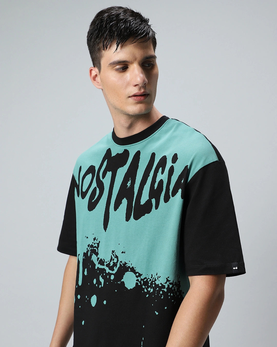 Stylish Oversized Round Neck T-Shirt for Men in Black and Green with Nost Print