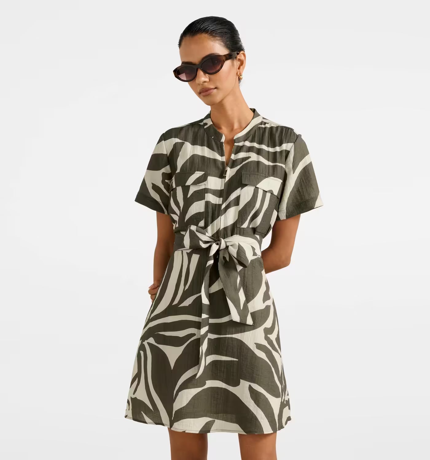 Stylish Petite Mini Dress with Zipper Detailing and Contemporary Look