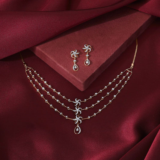 Statement Floral Diamond Studded Necklace and Matching Earrings