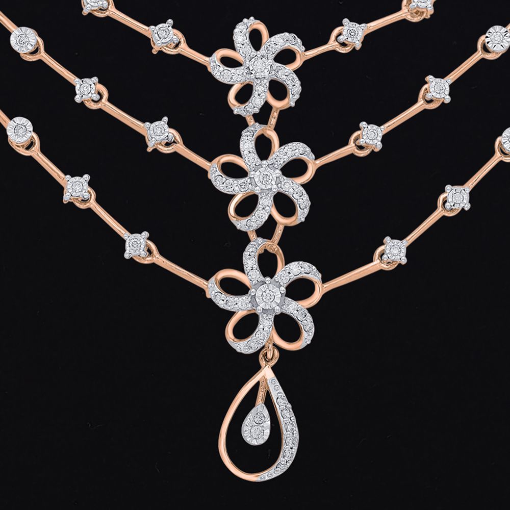 Statement Floral Diamond Studded Necklace and Matching Earrings