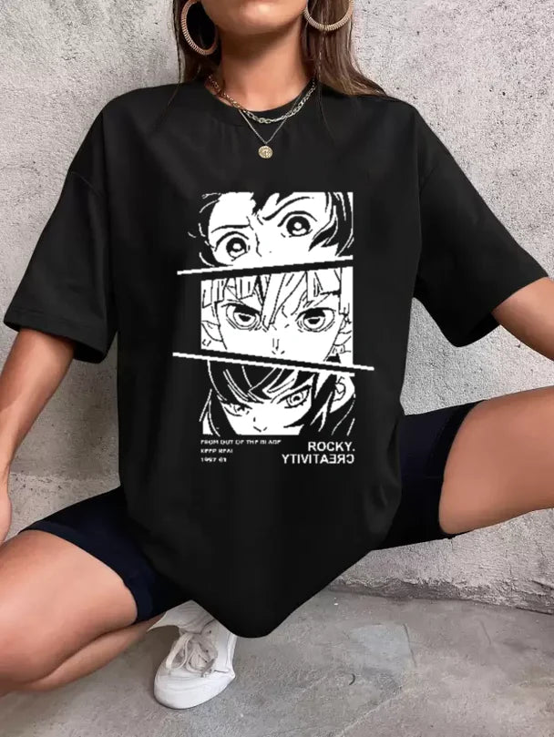 Soft Cotton Anime Graphic Oversized T-Shirt for Women