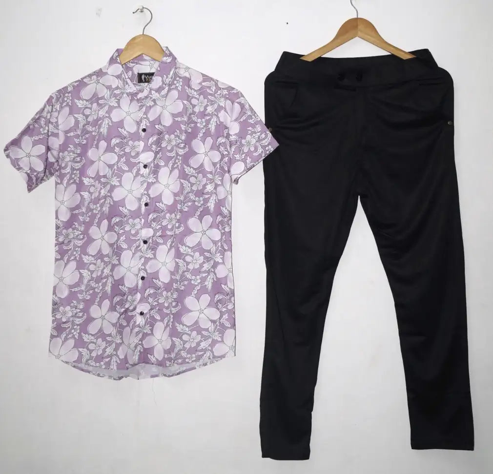 Men Modern Printed Shirt with Black Pant for Casual and Party Wear