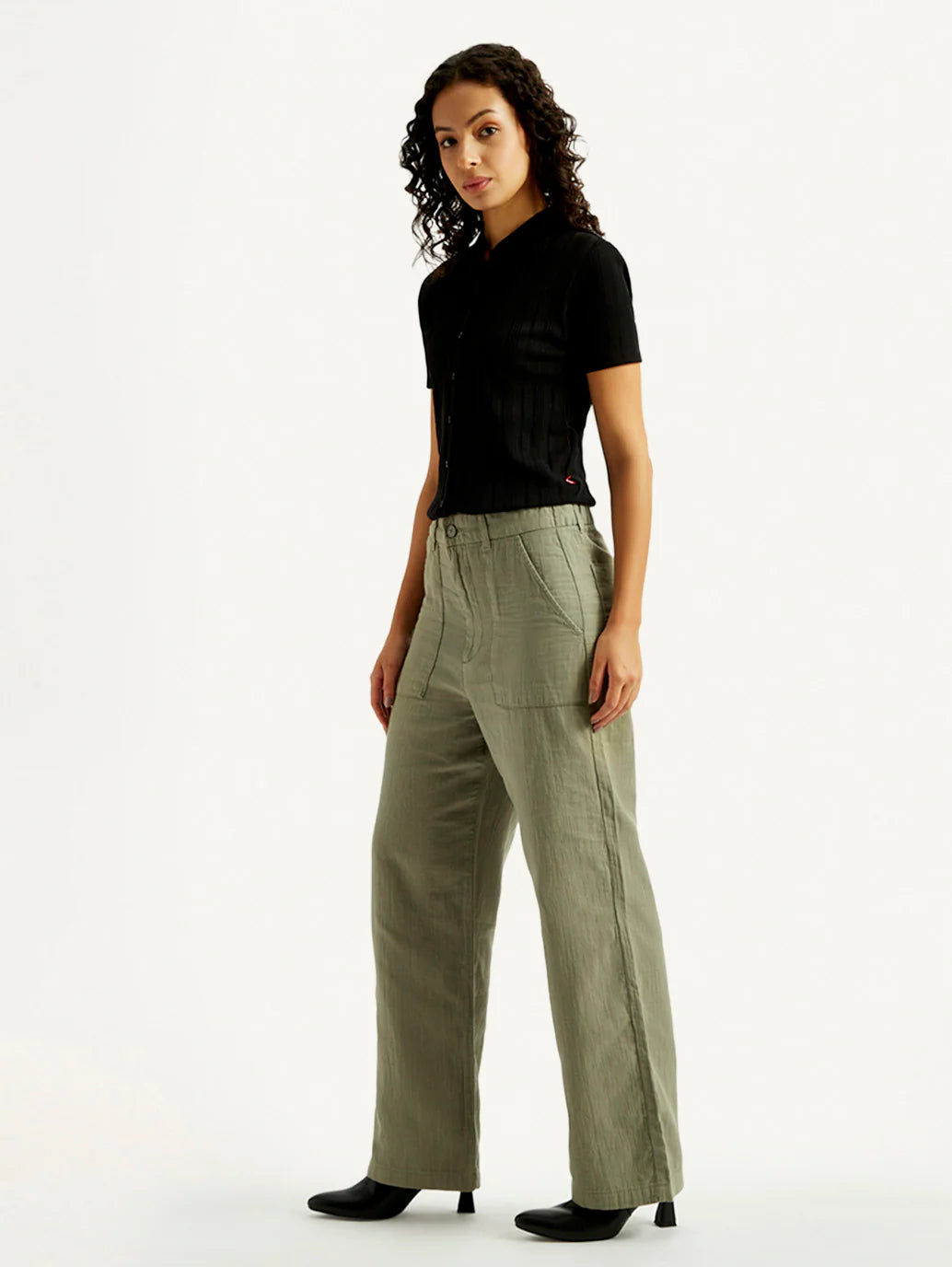 Olive Green Loose Fit Mid Rise Trousers for Women Perfect for Casual Everyday Fashion Looks