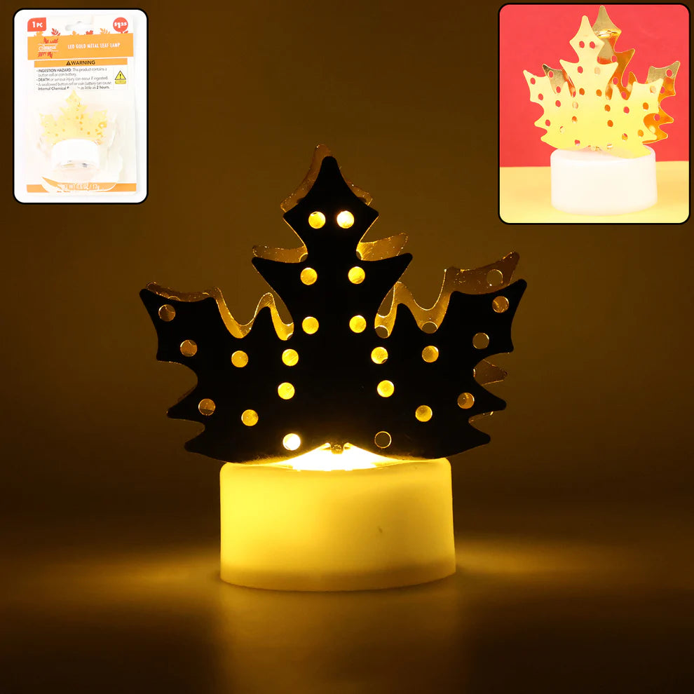 Gold Metal Leaf LED Diya Lamp Decorative Lighting for Diwali Celebration at Home