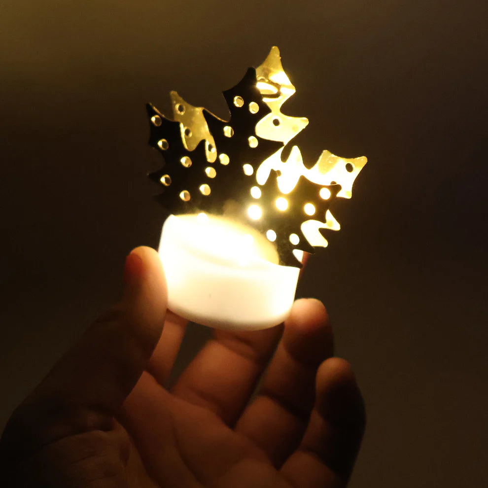 Gold Metal Leaf LED Diya Lamp Decorative Lighting for Diwali Celebration at Home