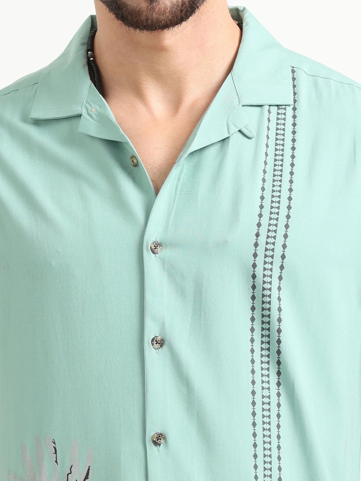 Stylish Relaxed Fit Green Cotton Viscose Printed Shirt Perfect for Summer Holidays and Casual Events