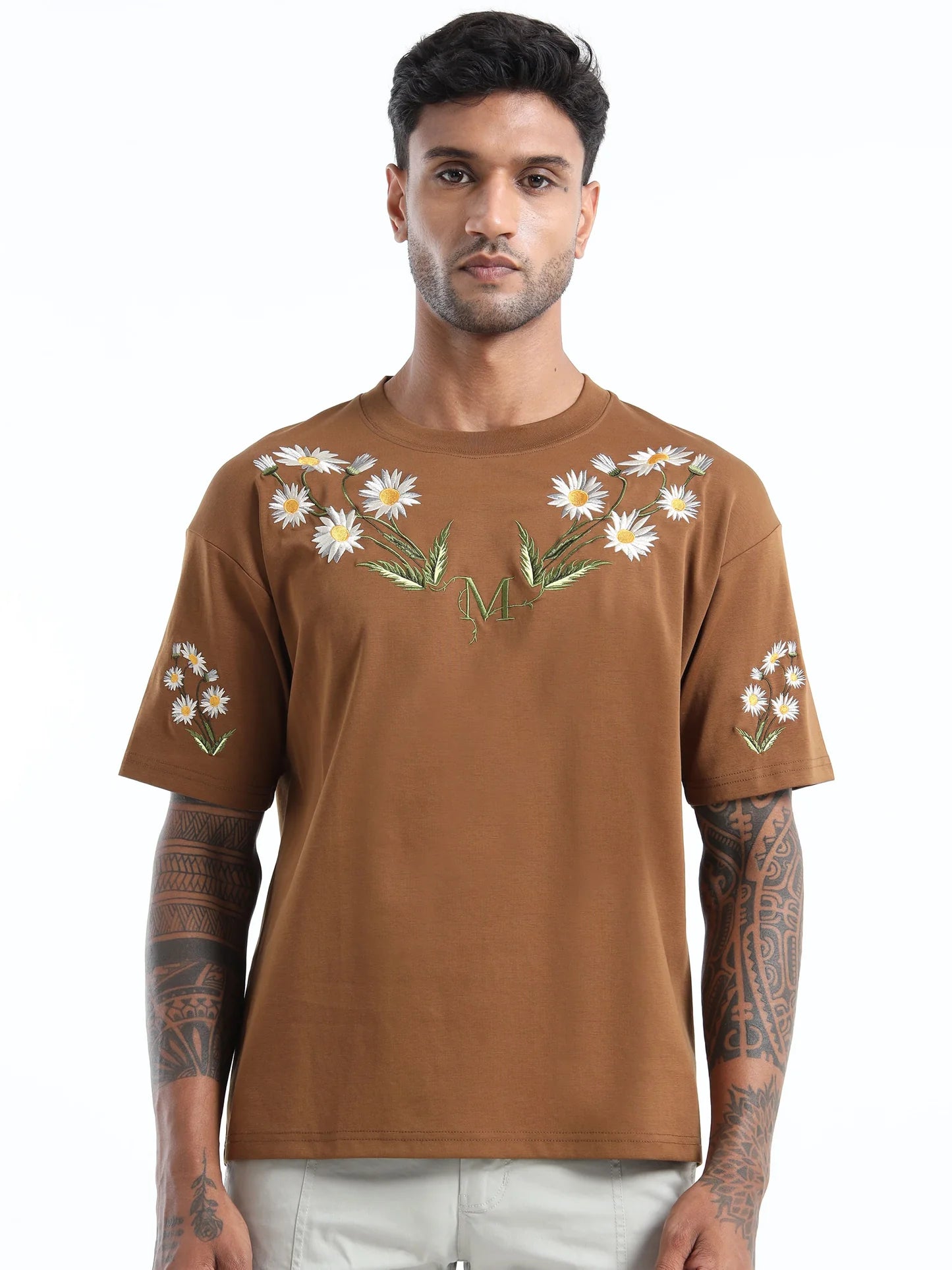 Stylish Brown Loose-Fit Round Neck T-Shirt for Men with Soft Touch Fabric