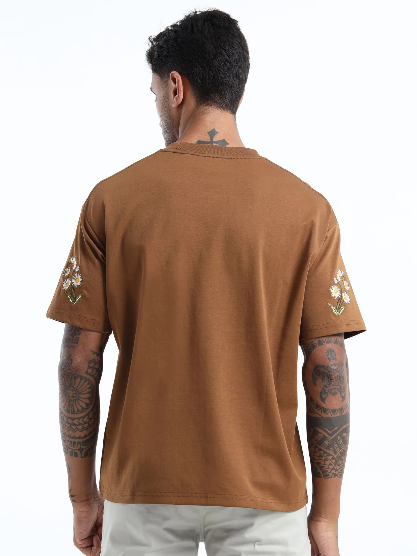 Stylish Brown Loose-Fit Round Neck T-Shirt for Men with Soft Touch Fabric