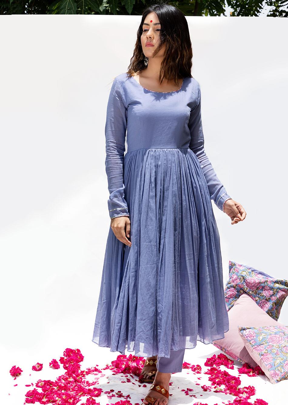 Beautiful Purple Designer Gather Anarkali Suit with Full Flare and Ethnic Charm for Wedding Celebrations and Special Events