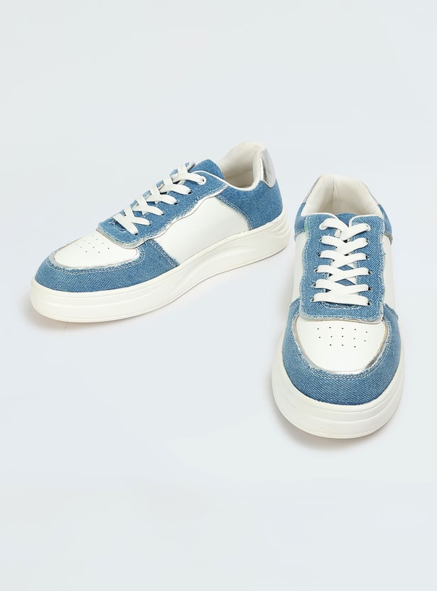 Durable Women’s Colourblocked Denim Infused Sneakers for Long Hours of Comfort and Support