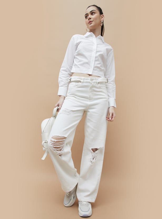 Stylish Women’s Distressed Regular Fit Jeans Perfect for Street Style and Casual Outings