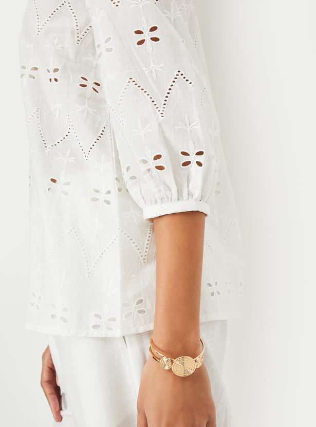 Casual Women’s Schiffili Embroidered Top with Elegant Stitching for Everyday Style