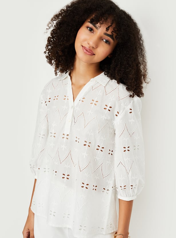 Casual Women’s Schiffili Embroidered Top with Elegant Stitching for Everyday Style