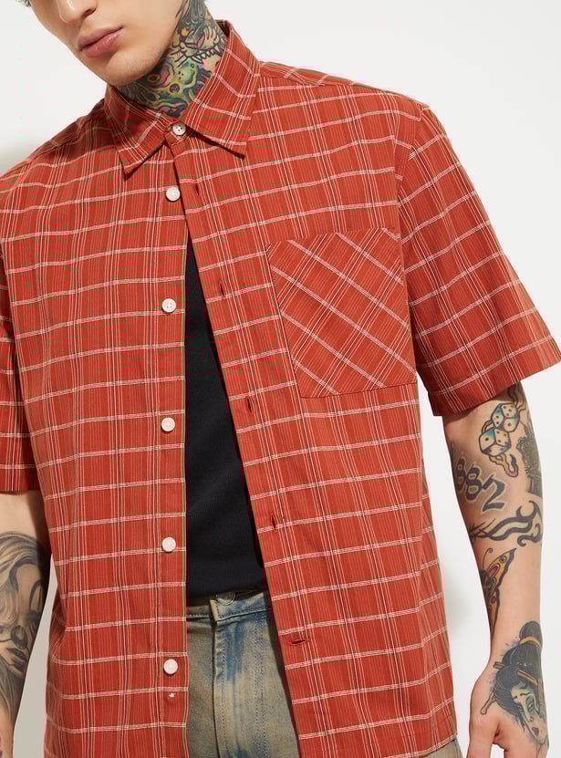 Elegant Checked Relaxed Fit Shirt for Men with Full Sleeve and Button Collar