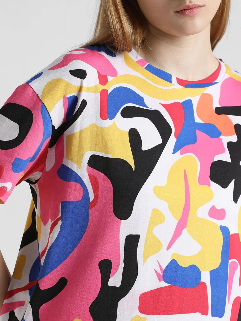 Soft Cotton Oversized T-Shirt with Abstract Multi-Colour Design