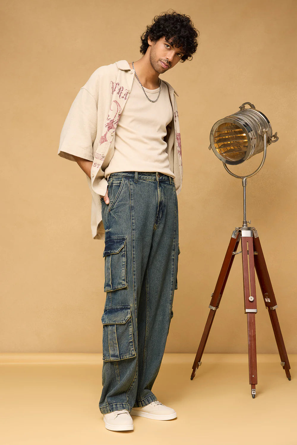 Men’s Astral Blue Cargo Jeans Relaxed Baggy Straight Look