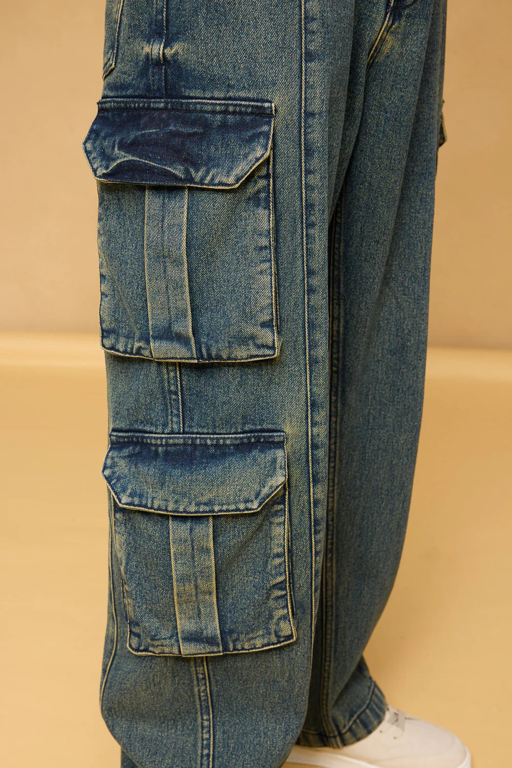 Men’s Astral Blue Cargo Jeans Relaxed Baggy Straight Look