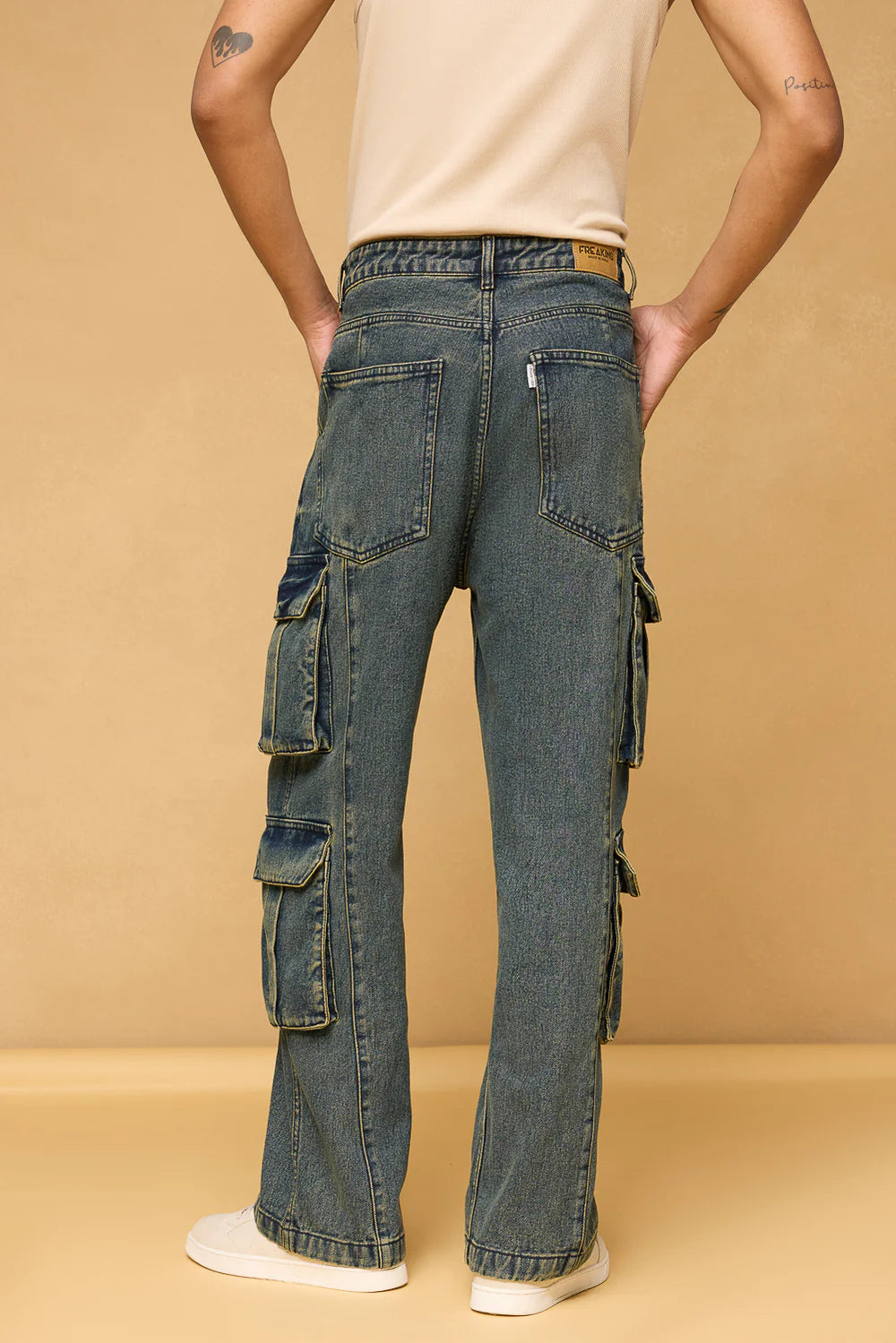 Men’s Astral Blue Cargo Jeans Relaxed Baggy Straight Look