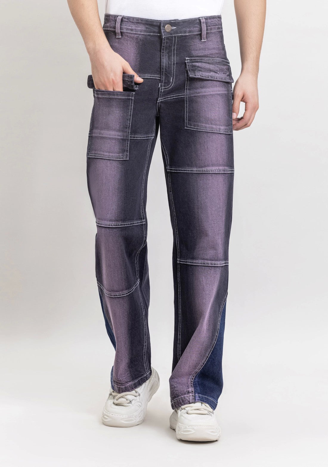 Stylish Purplish Blue Wide Leg Jeans for Men Everyday Streetwear