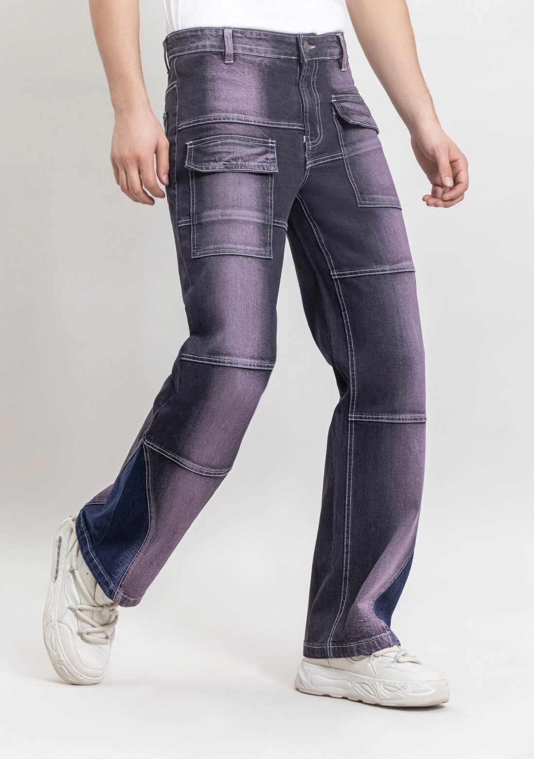 Stylish Purplish Blue Wide Leg Jeans for Men Everyday Streetwear