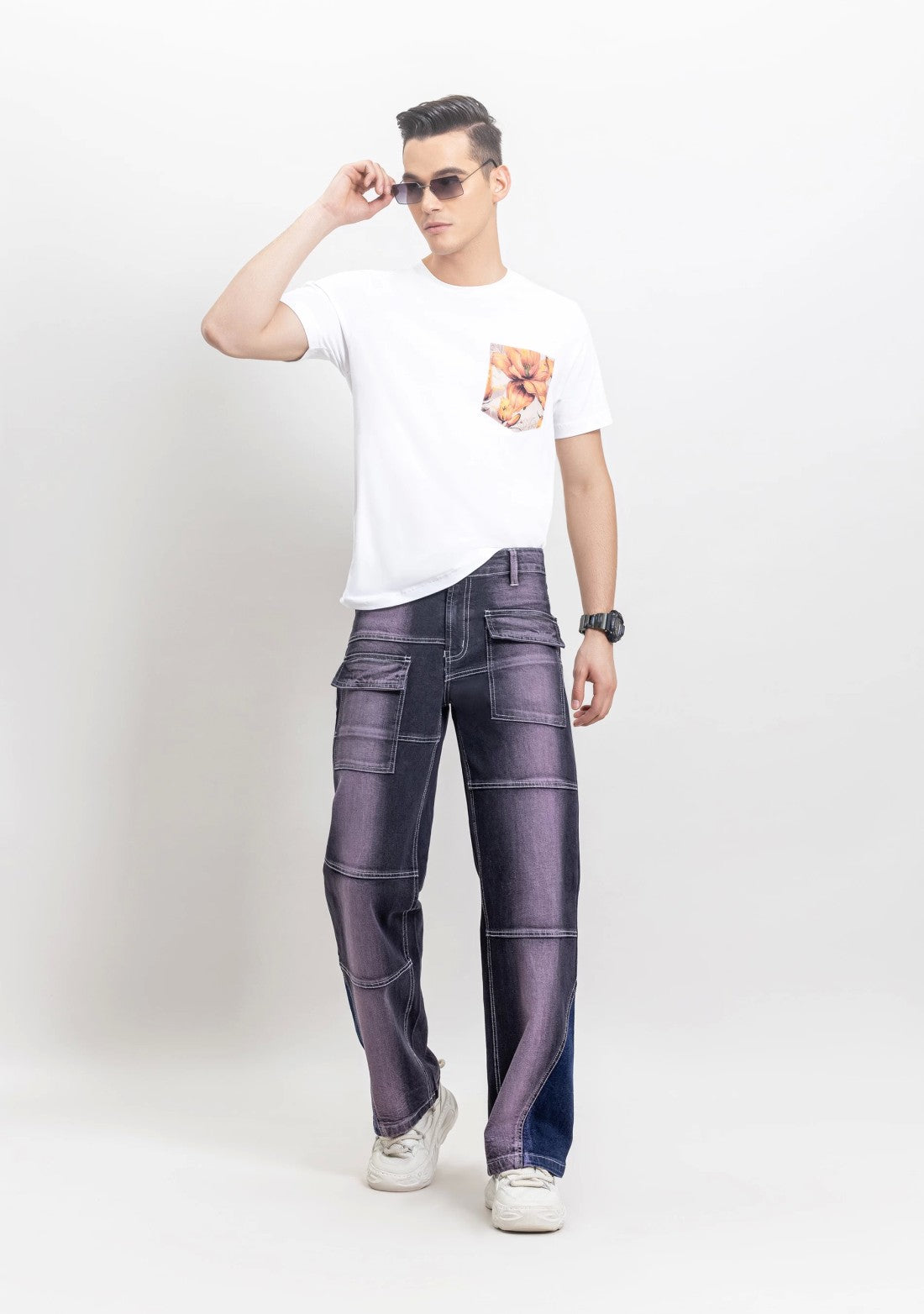 Stylish Purplish Blue Wide Leg Jeans for Men Everyday Streetwear