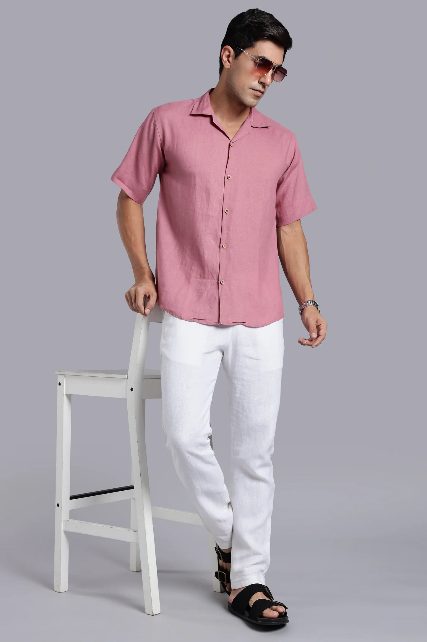 Men’s Casual Rose Linen Shirt Lightweight Relaxed Fit Perfect for Summer Holidays and Outings