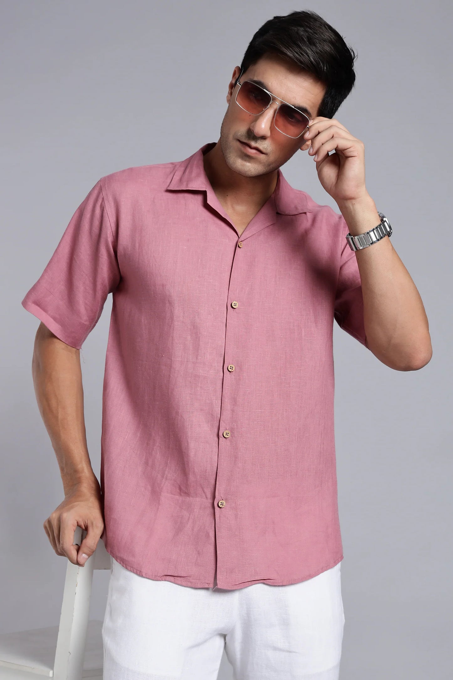 Men’s Casual Rose Linen Shirt Lightweight Relaxed Fit Perfect for Summer Holidays and Outings
