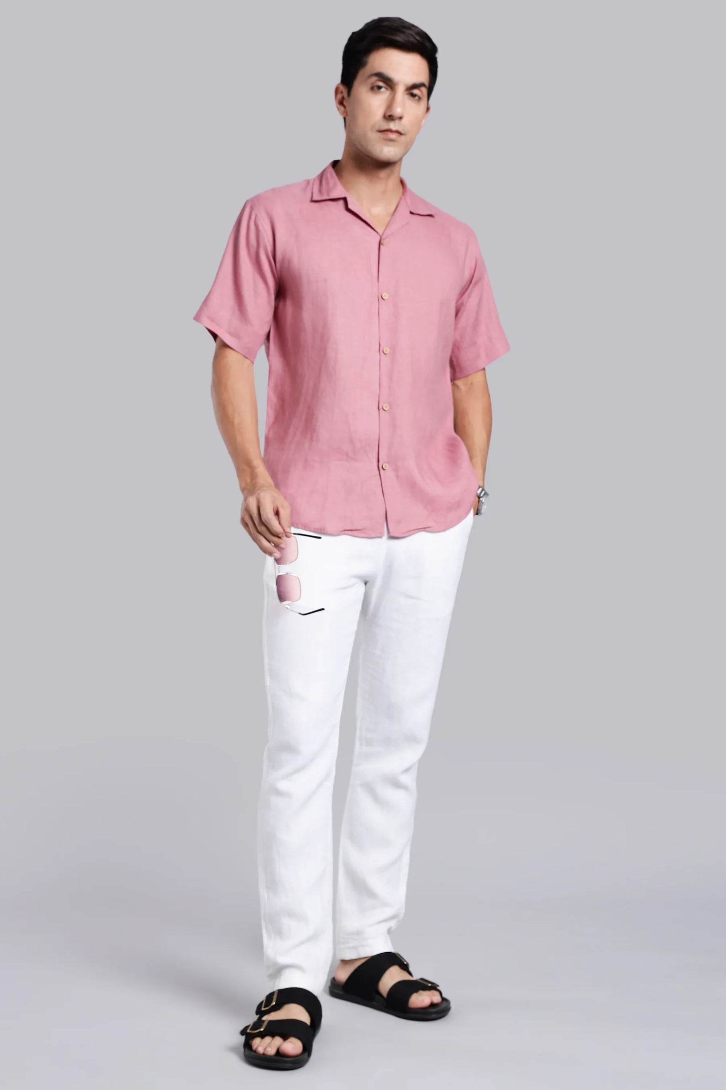 Men’s Casual Rose Linen Shirt Lightweight Relaxed Fit Perfect for Summer Holidays and Outings