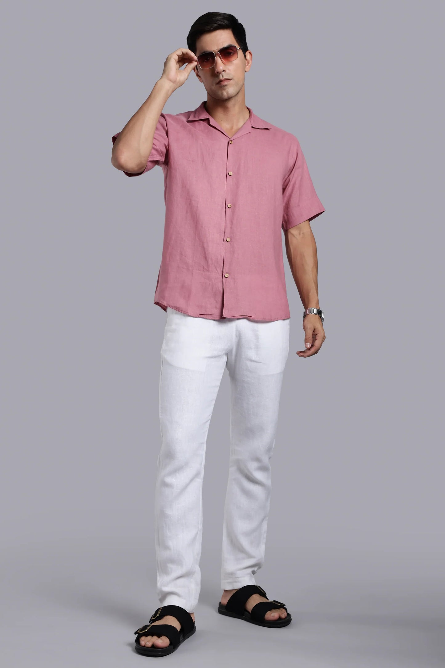 Men’s Casual Rose Linen Shirt Lightweight Relaxed Fit Perfect for Summer Holidays and Outings