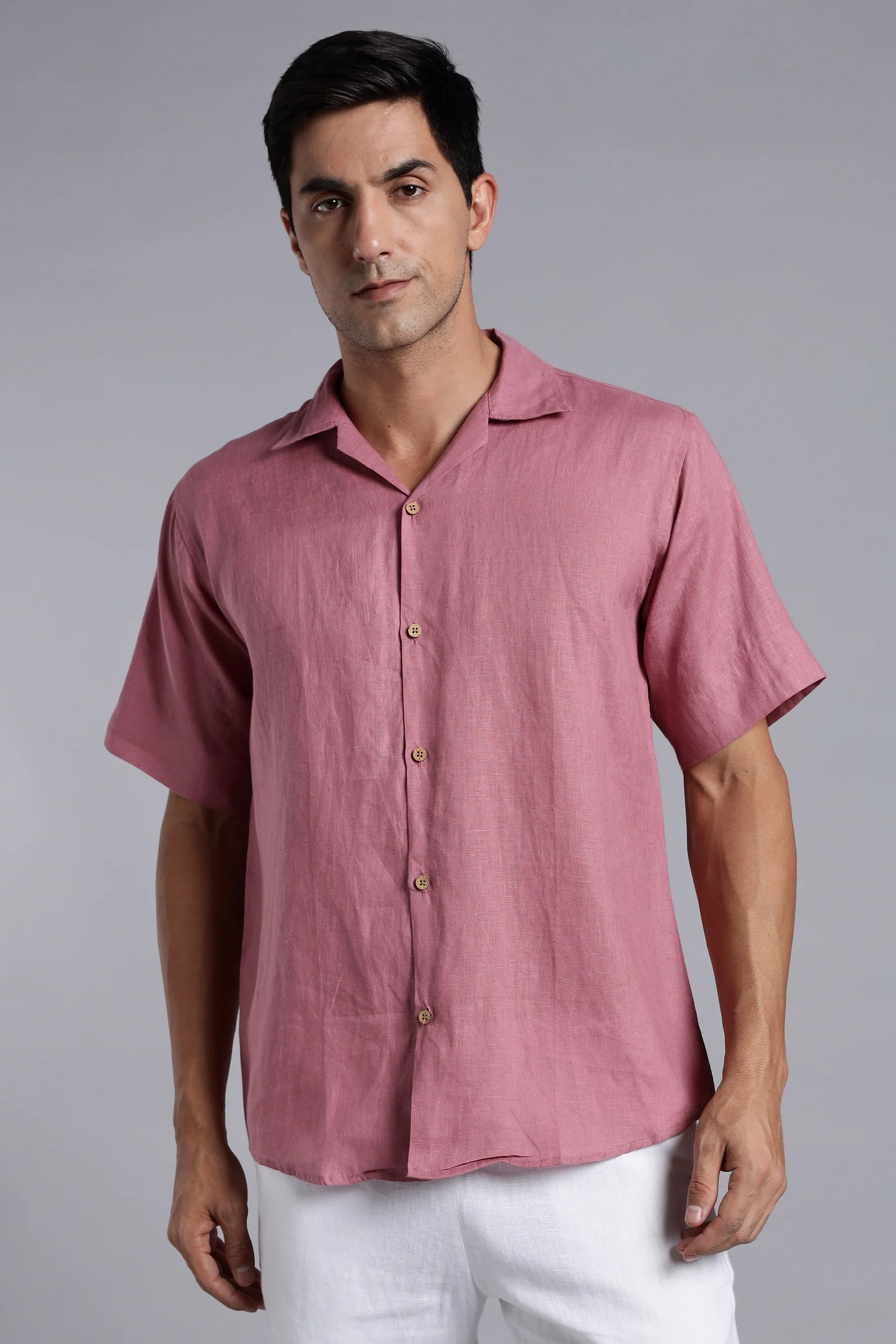 Men’s Casual Rose Linen Shirt Lightweight Relaxed Fit Perfect for Summer Holidays and Outings