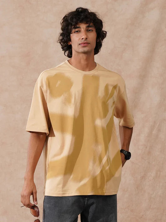 Durable Heavy GSM Oversized Beige Cotton T-Shirt for Men with Comfortable Feel
