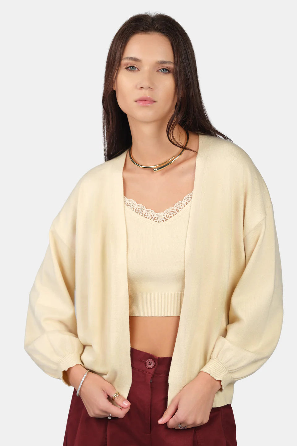 Trendy Women’s Viscose Lurex Knit Cami with Matching Cardigan