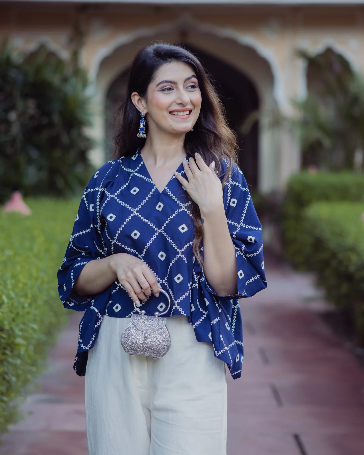 Fashionable Blue Bandhani Cotton Top for Casual Outfits