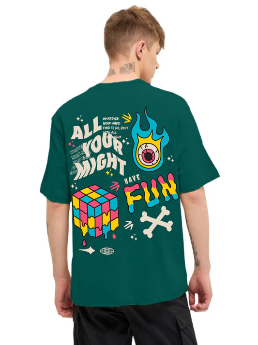 Soft Cotton Green T-Shirt Oversized Men’s Graphic Print